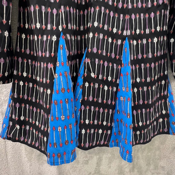 BCBG MAXAZRIA Black Arrow Print Size 6 Mini Dress Whimsigoth Skater Boho Chic - Picture 5 of 14